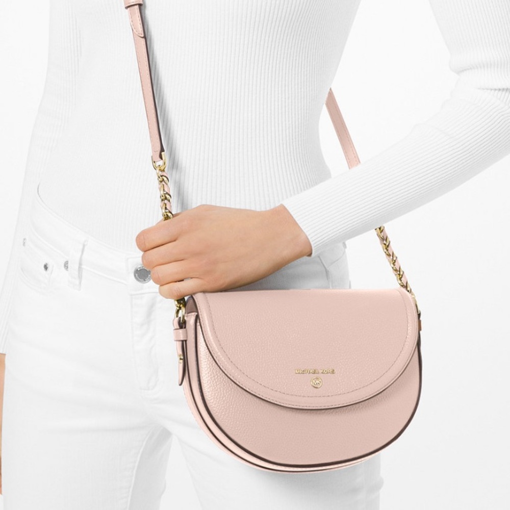 NEW Michael Kors Leather Jet Set Charm Half Dome Chain Crossbody